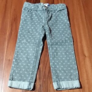 Old Navy 2T Toddlers Straight Girls Dark Gray Jeans Hearts Pattern Built in Cuff